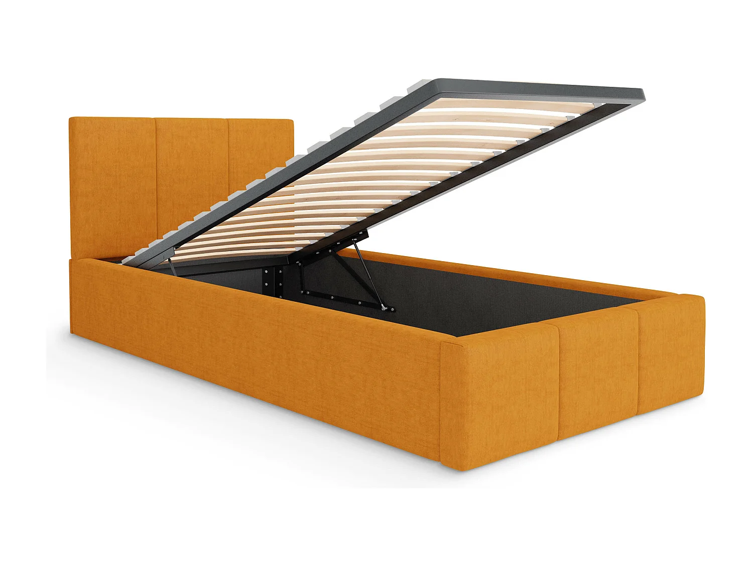 Muralo POLSTERBETT für Schlafzimmer Polsterbett mit Bettkasten und Gasdruckfeder Bett mit Polsterkopfteil Einzelbett 90x200 Bett mit Stauraum Gelb