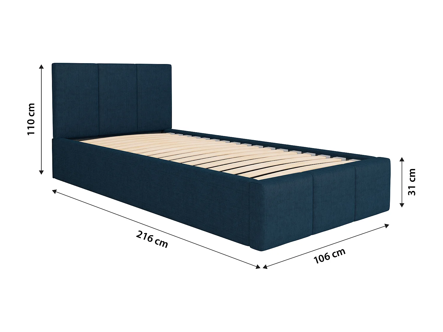 Bed Gestoffeerd 90cm x 200cm Enkel Met Opbergruimte Marineblauw