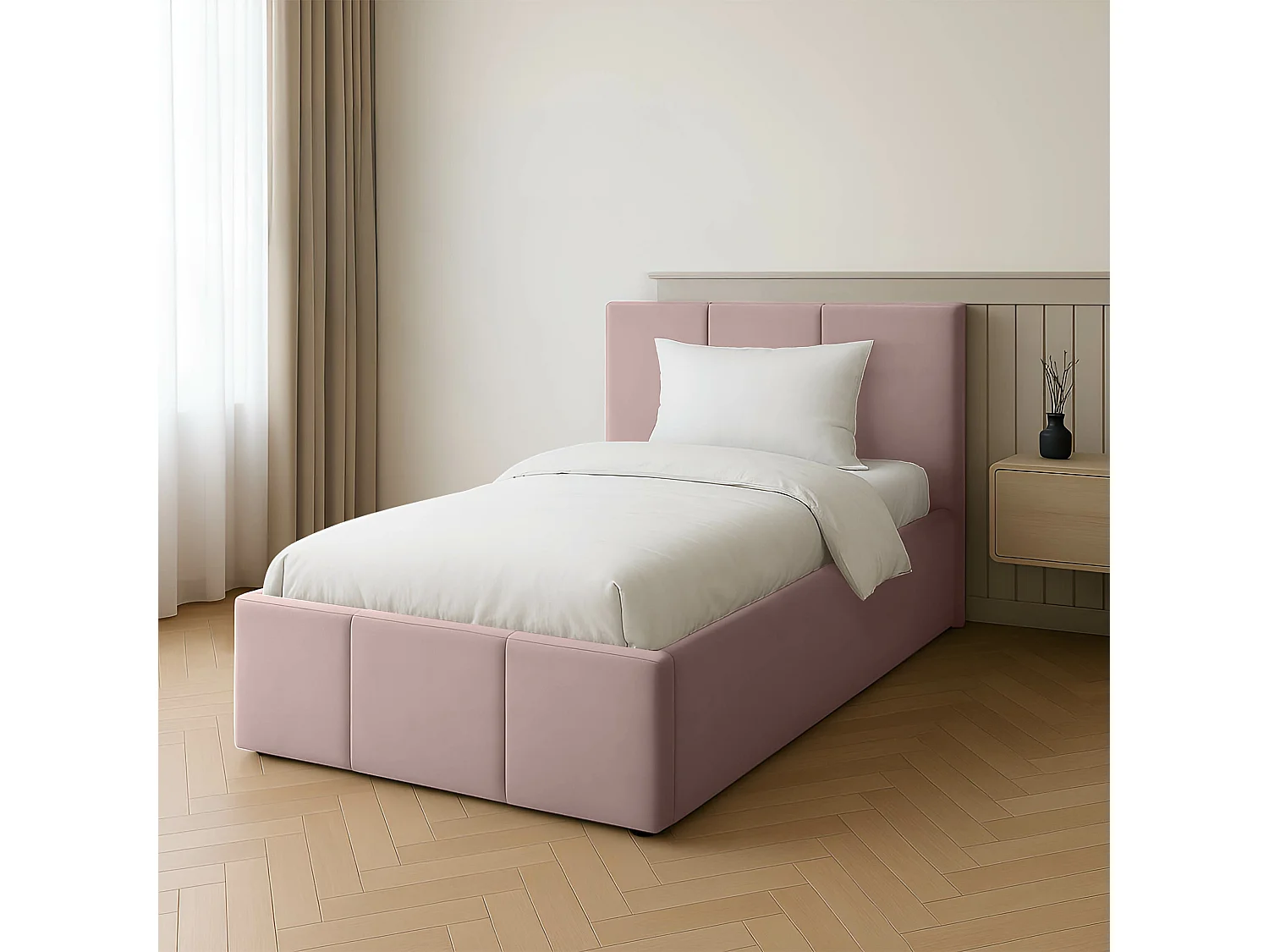 Muralo POLSTERBETT für Schlafzimmer Polsterbett mit Bettkasten und Gasdruckfeder Bett mit Polsterkopfteil Einzelbett 90x200 Bett mit Stauraum Rosa