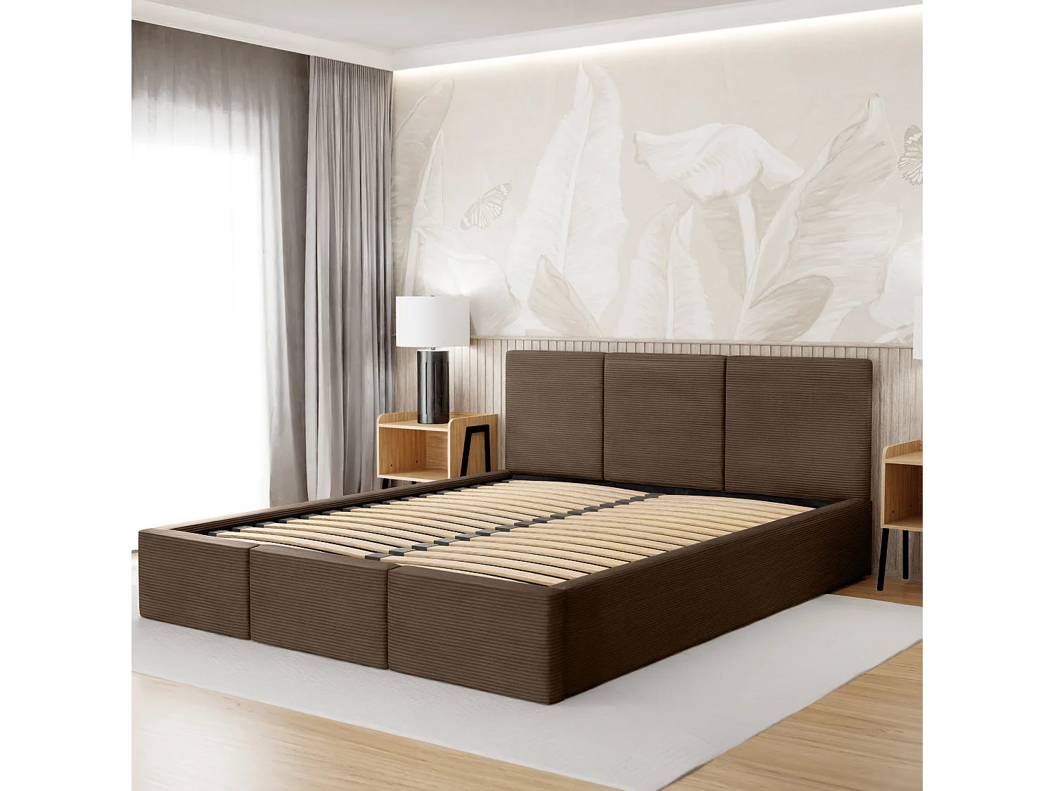 Bed Gestoffeerd 180x200 Cm Dubbel Stof CORD Bruin Voor De Slaapkamer