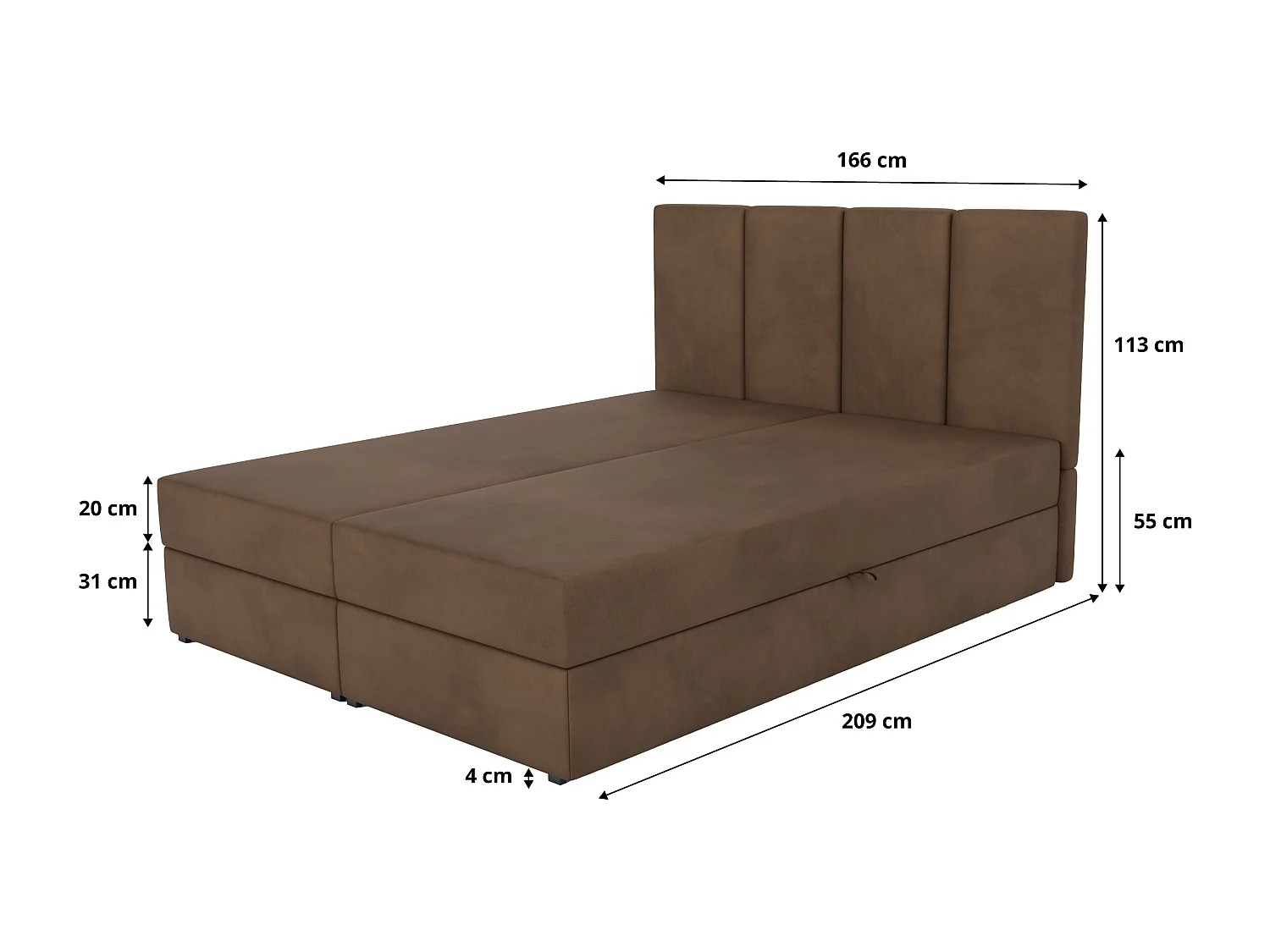 Bed Continentaal 160x200 cm Gestoffeerd Dubbel Met Matras Bruin Velours Magic Velvet
