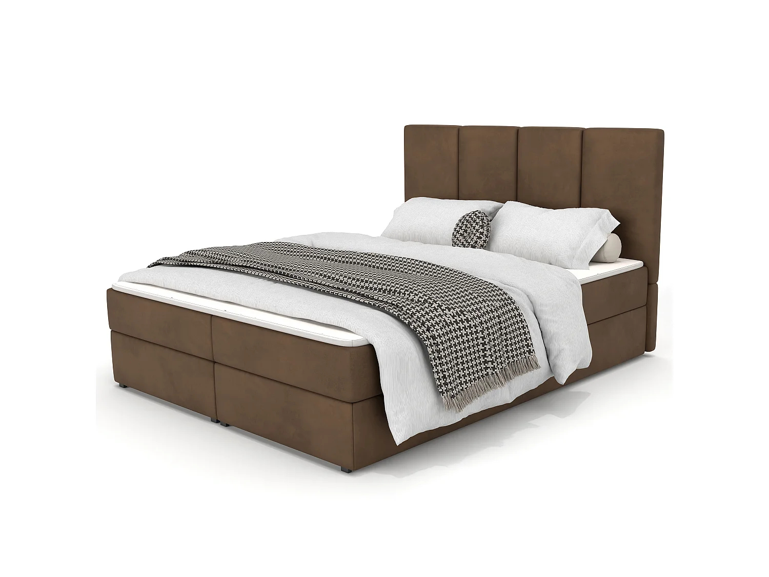 Bed Continentaal 160x200 cm Gestoffeerd Dubbel Met Matras Bruin Velours Magic Velvet