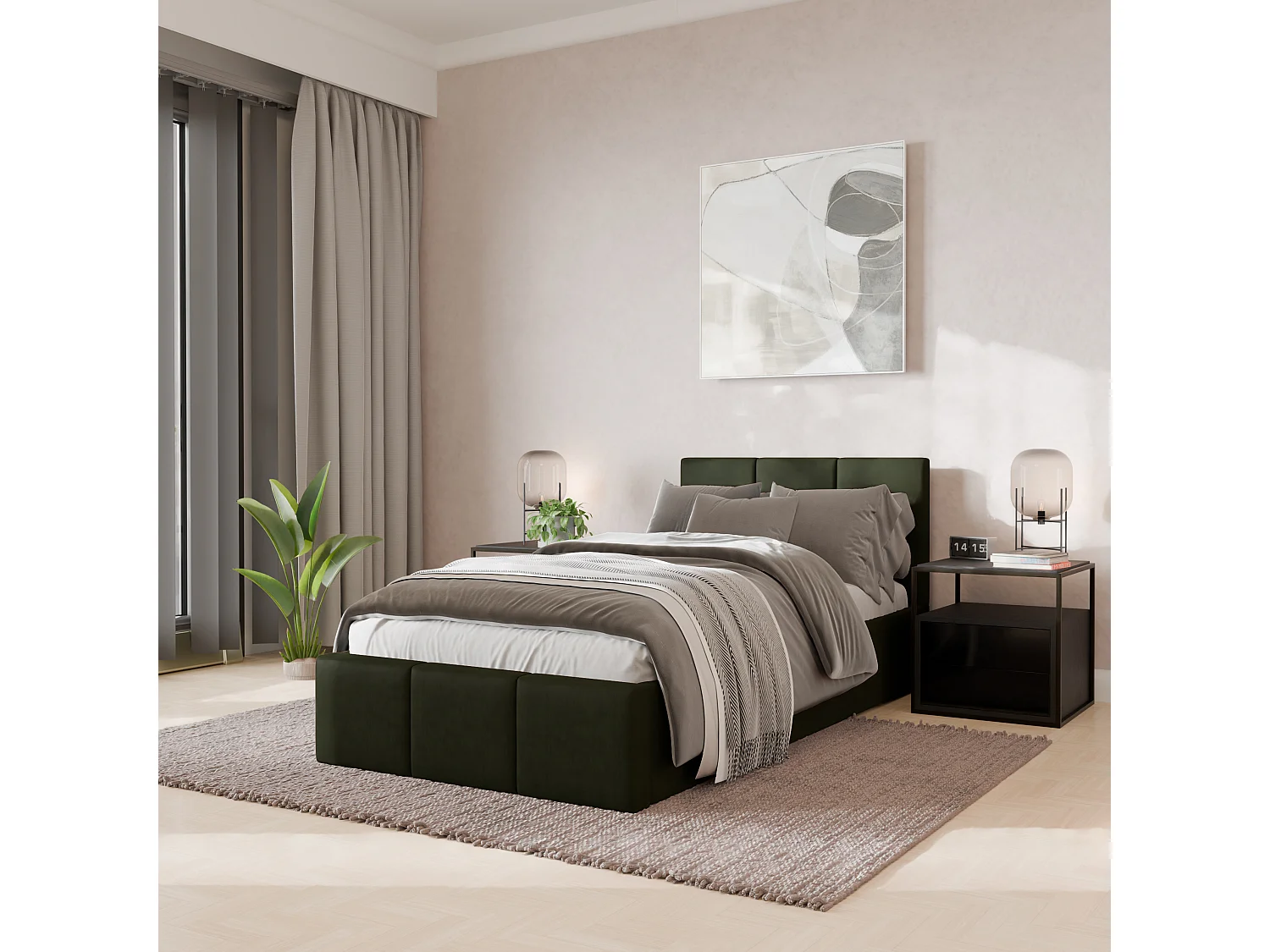 Bed Gestoffeerd 90cm x 200cm Enkel Met Opbergruimte Khaki