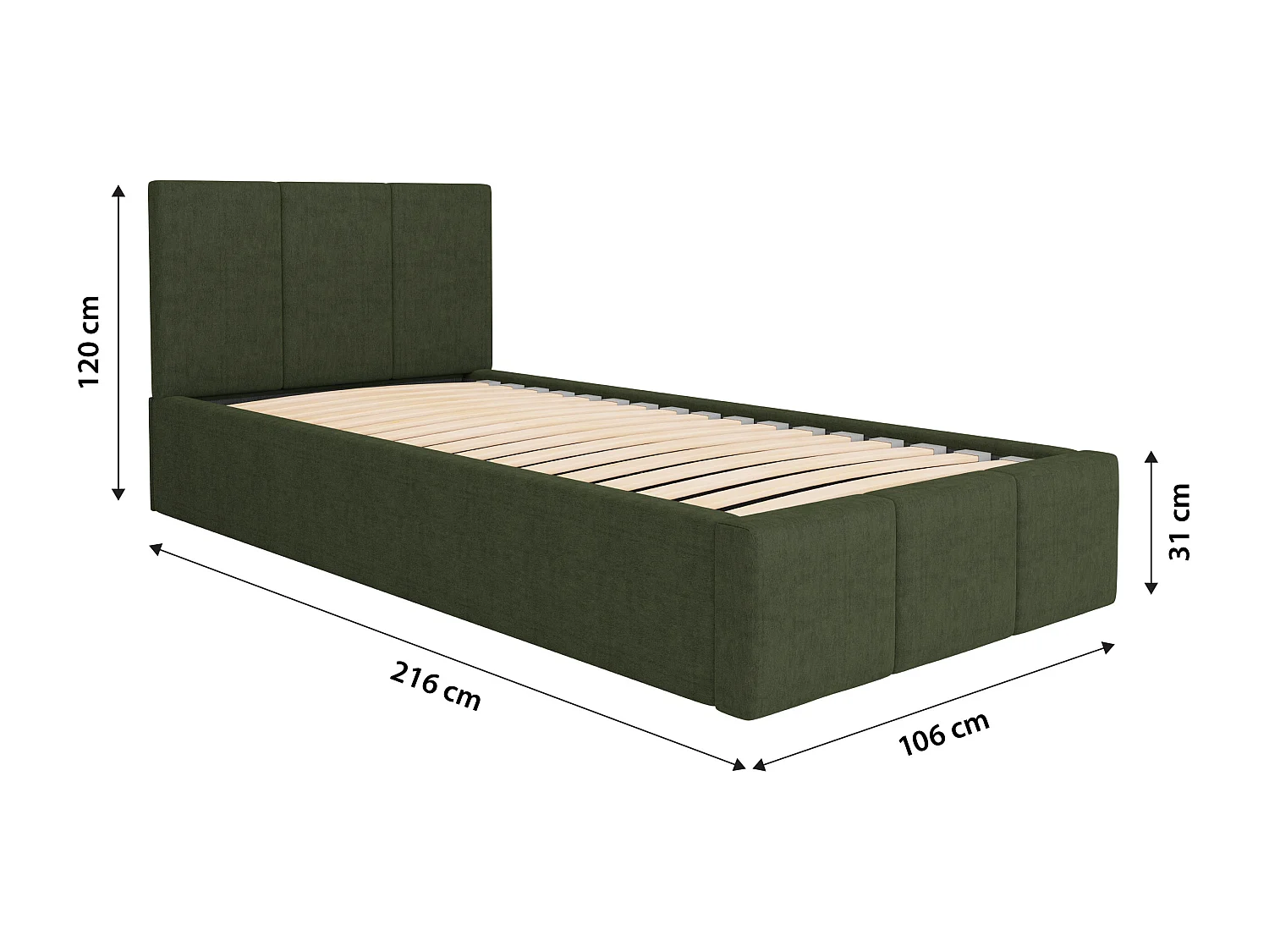 Bed Gestoffeerd 90cm x 200cm Enkel Met Opbergruimte Khaki