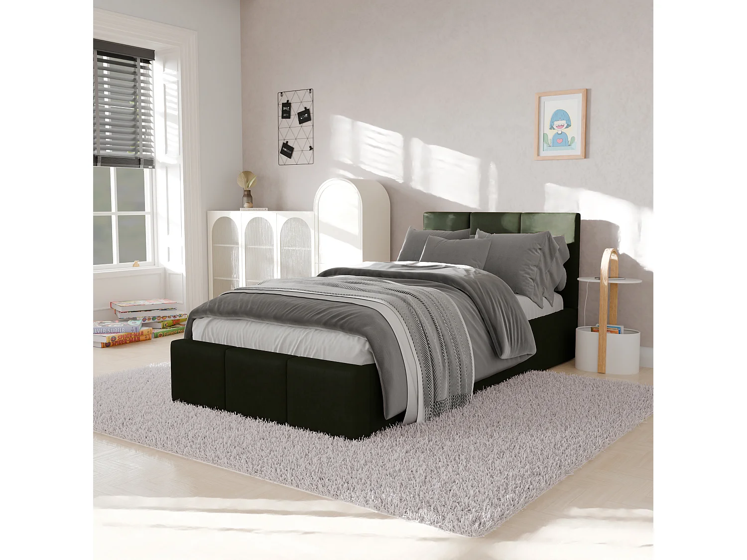 Bed Gestoffeerd 90cm x 200cm Enkel Met Opbergruimte Khaki