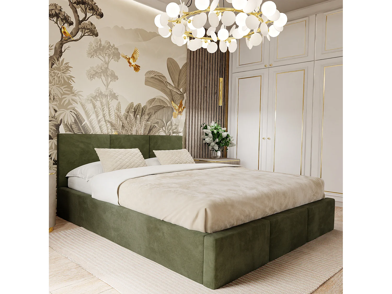 Bed Gestoffeerd Voor De Slaapkamer 160cm x 200cm Dubbel Met Opbergruimte In Khaki