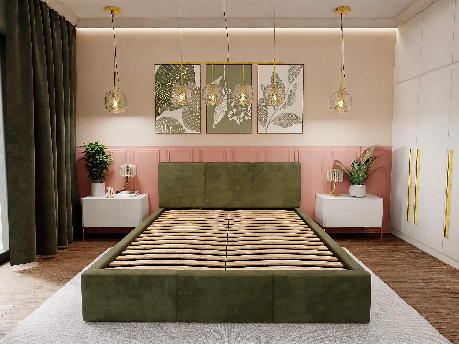 Bed Gestoffeerd Voor De Slaapkamer 160cm x 200cm Dubbel Met Opbergruimte In Khaki