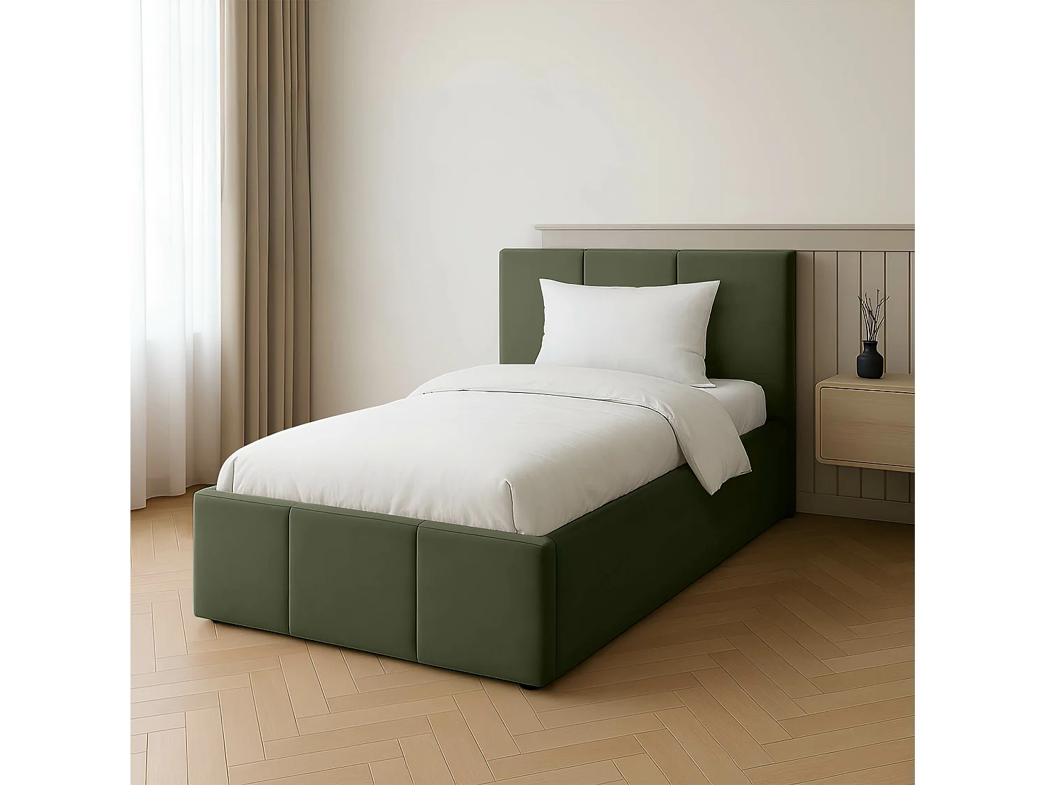 Bed Gestoffeerd 90cm x 200cm Enkel Met Opbergruimte Khaki