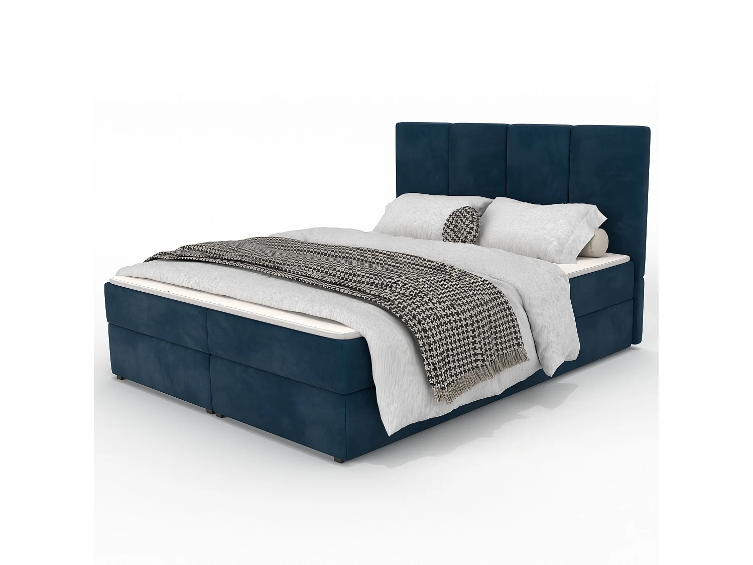 Bed Continentaal 140x200 cm Gestoffeerd Dubbel Met Matras Marineblauw Velours Magic Velvet