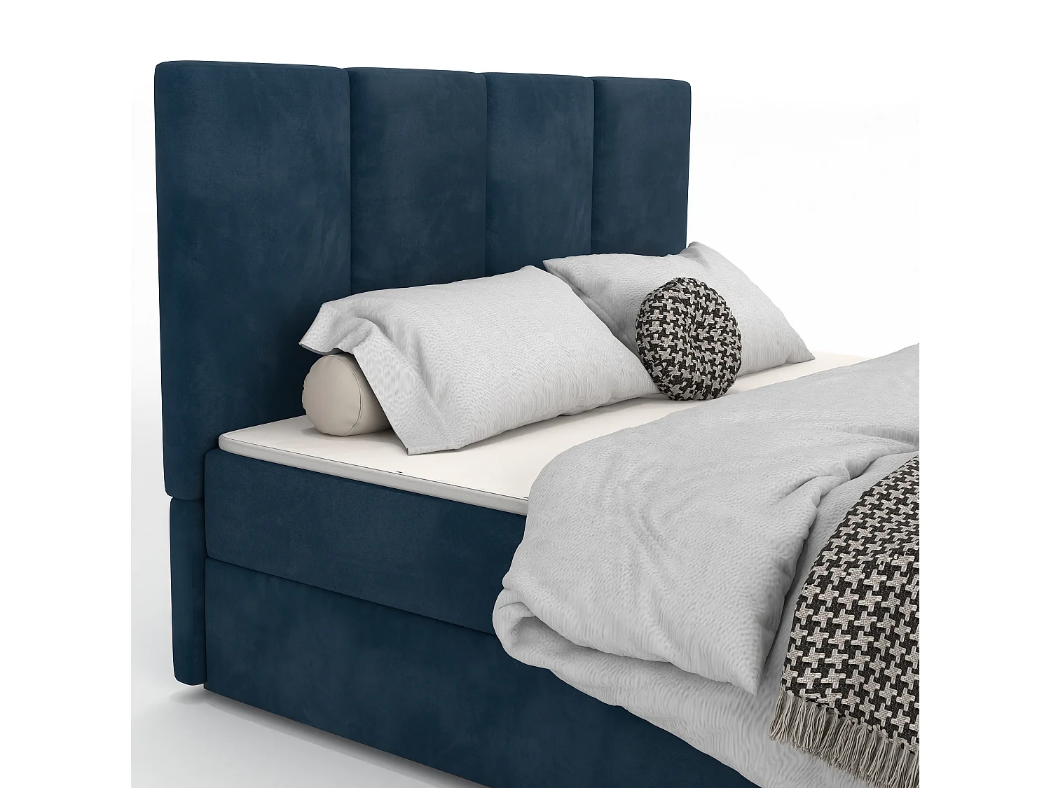 Bed Continentaal 140x200 cm Gestoffeerd Dubbel Met Matras Marineblauw Velours Magic Velvet