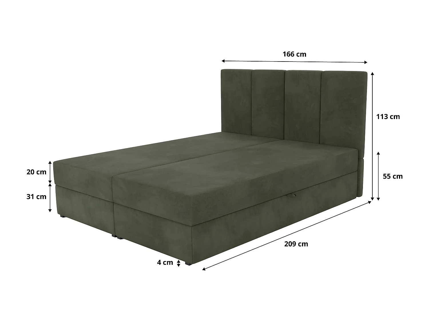 Bed Continentaal 160x200 cm Gestoffeerd Dubbel Met Matras Khaki Velours Magic Velvet