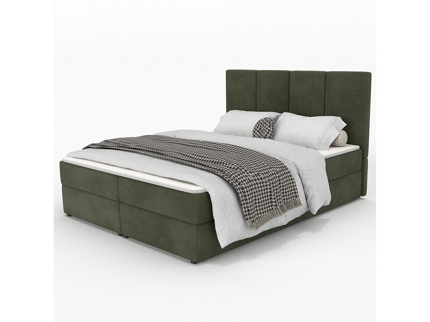 Bed Continentaal 160x200 cm Gestoffeerd Dubbel Met Matras Khaki Velours Magic Velvet