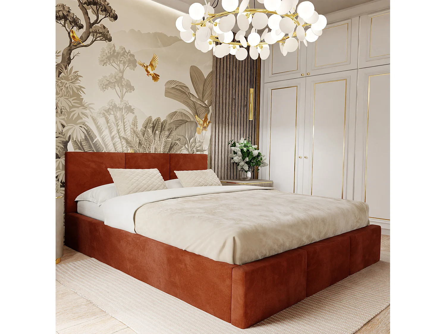 Muralo POLSTERBETT für Schlafzimmer Polsterbett mit Bettkasten und Gasdruckfeder Bett mit Polsterkopfteil Bett 120x200 Bett mit Stauraum Honigfarbe