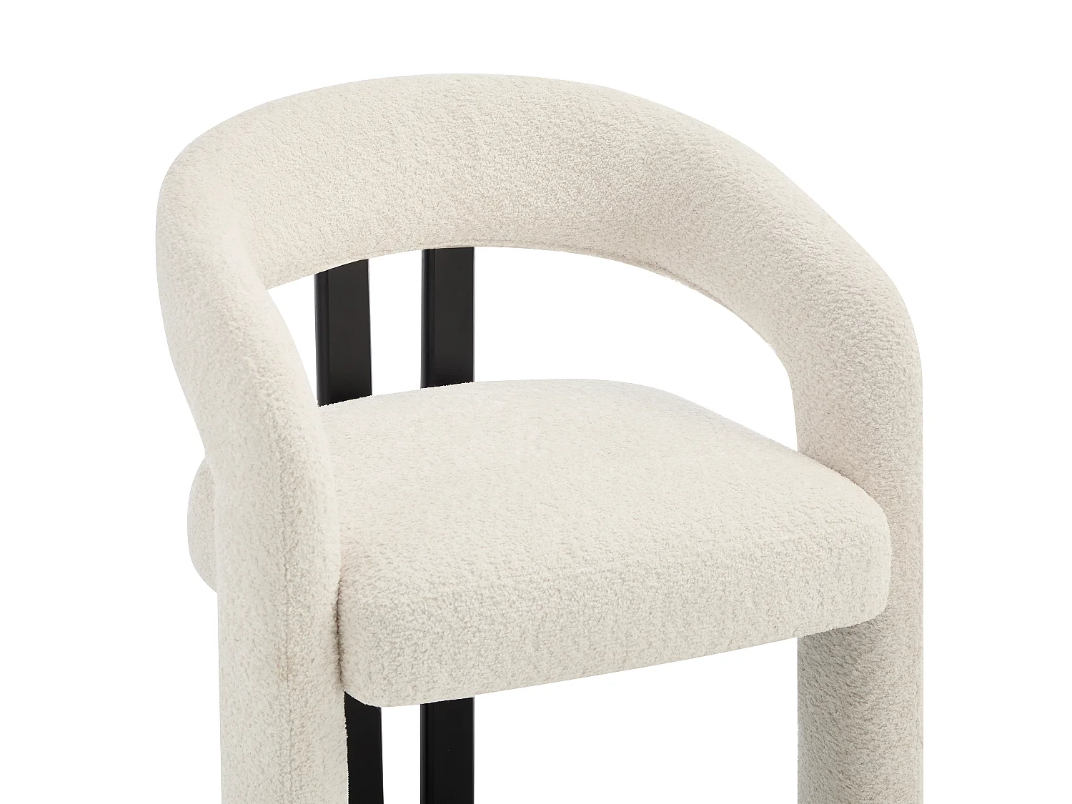 Chaise avec accoudoirs en tissu bouclette et bois d'hévéa noir - Blanc - NORETI