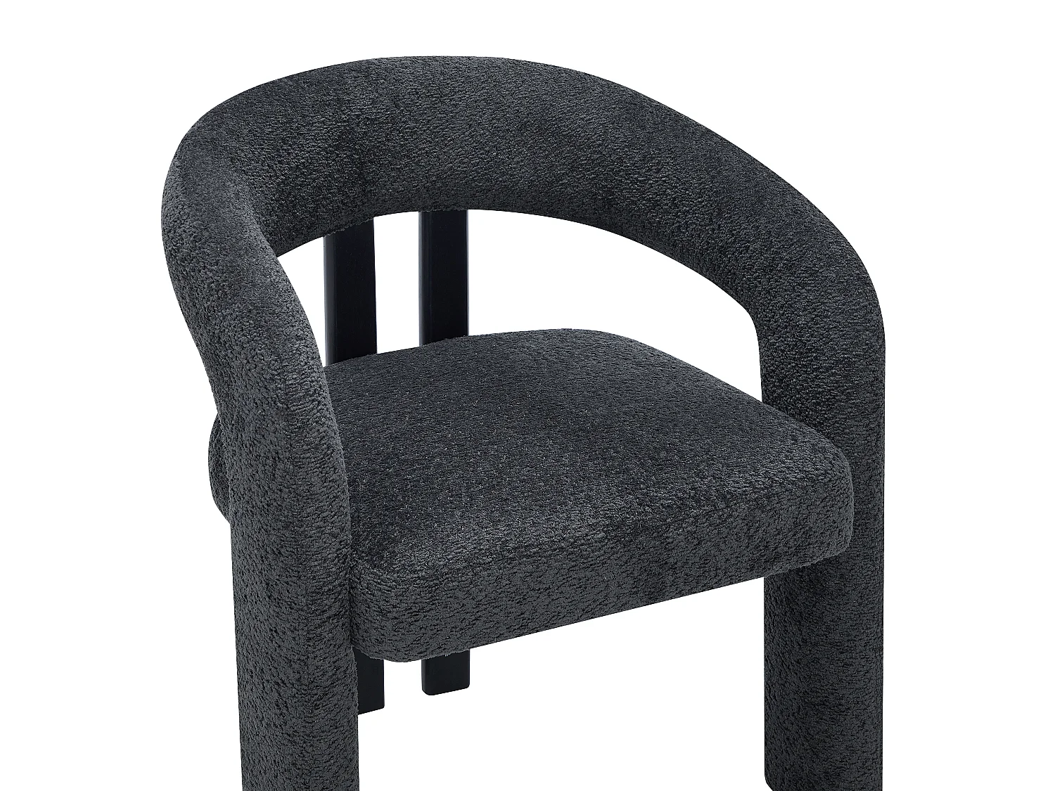 Chaise avec accoudoirs en tissu bouclette et bois d'hévéa noir - Anthracite foncé - NORETI