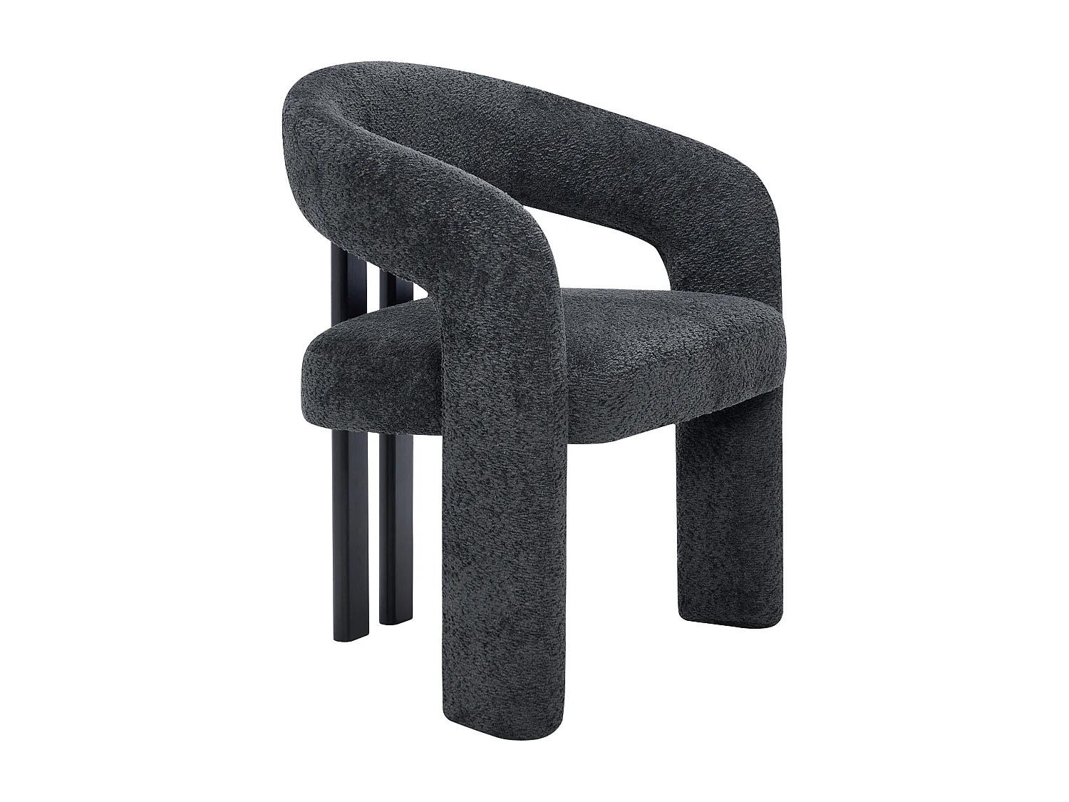 Chaise avec accoudoirs en tissu bouclette et bois d'hévéa noir - Anthracite foncé - NORETI