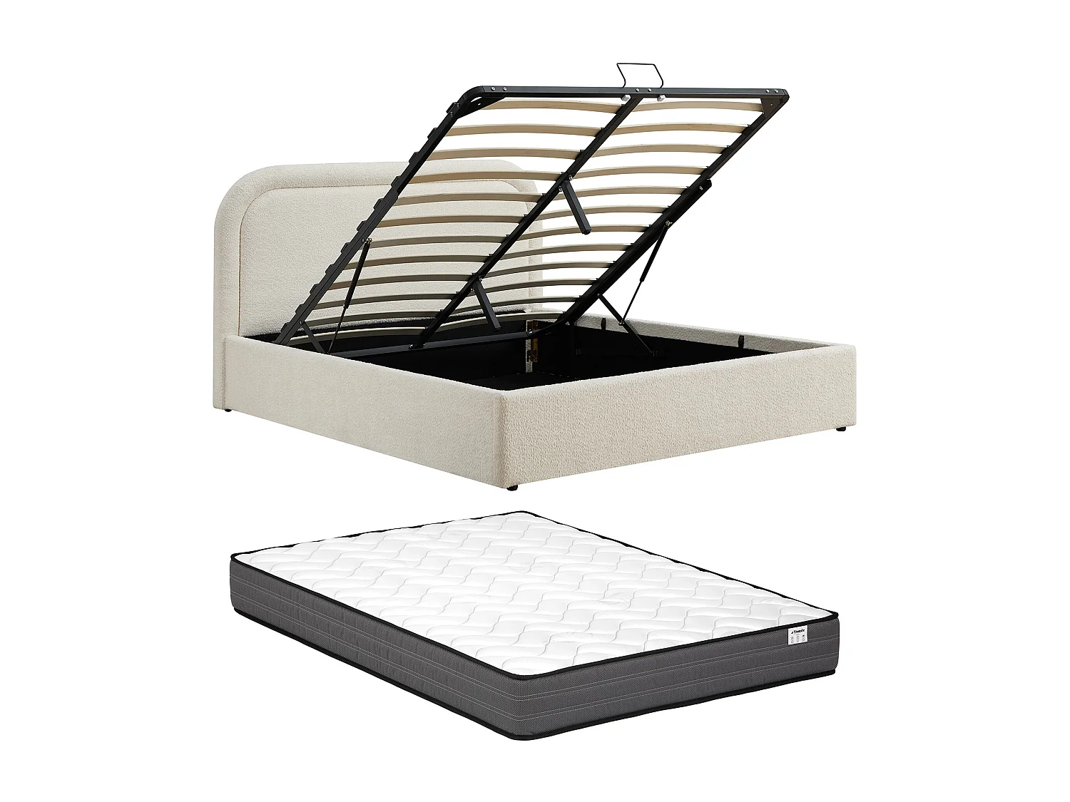 Lit coffre 140 x 190 cm - Tissu bouclette - Beige + Matelas – FIDOZIA