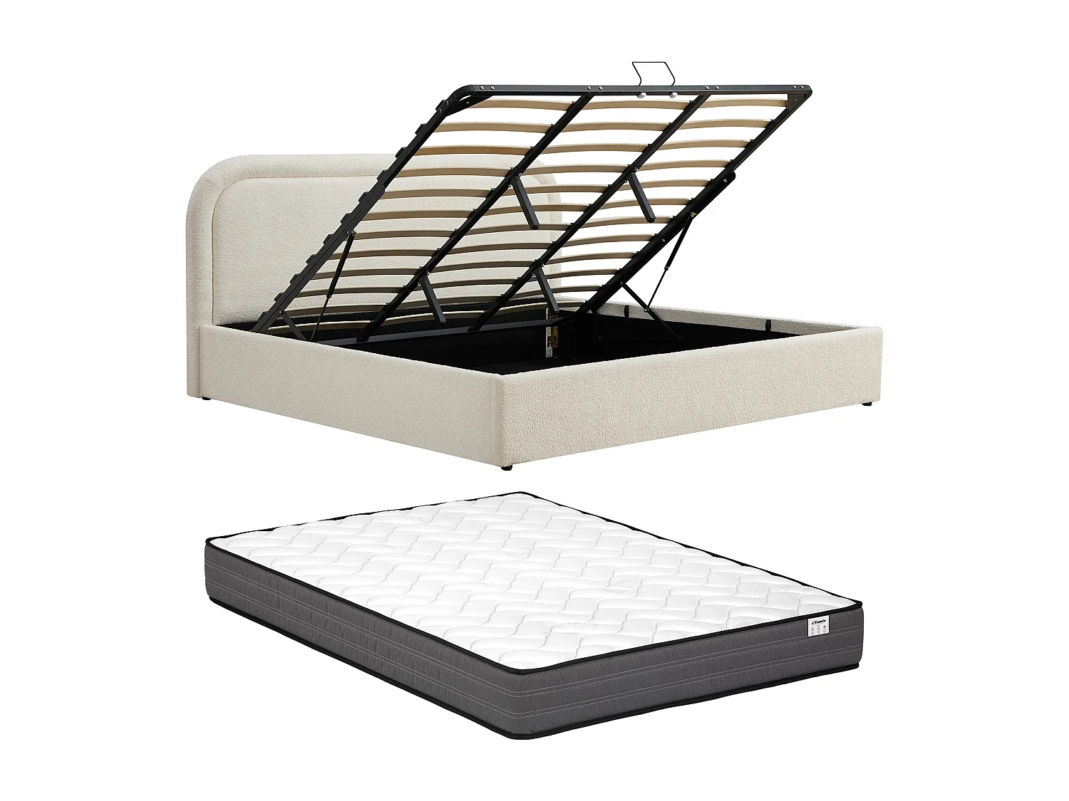 Lit coffre 200 x 200 cm - Tissu bouclette - Beige + Matelas – FIDOZIA