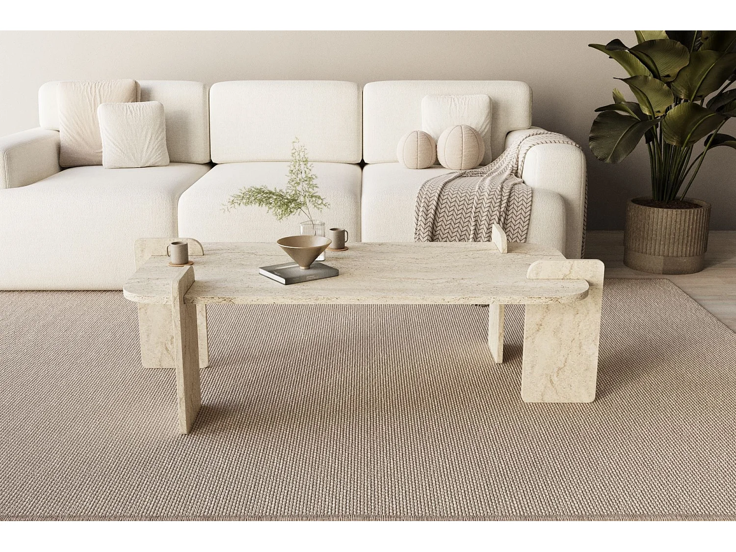 Table basse en bois "Lovge" 120 x 60 x 35 cm - Travertin