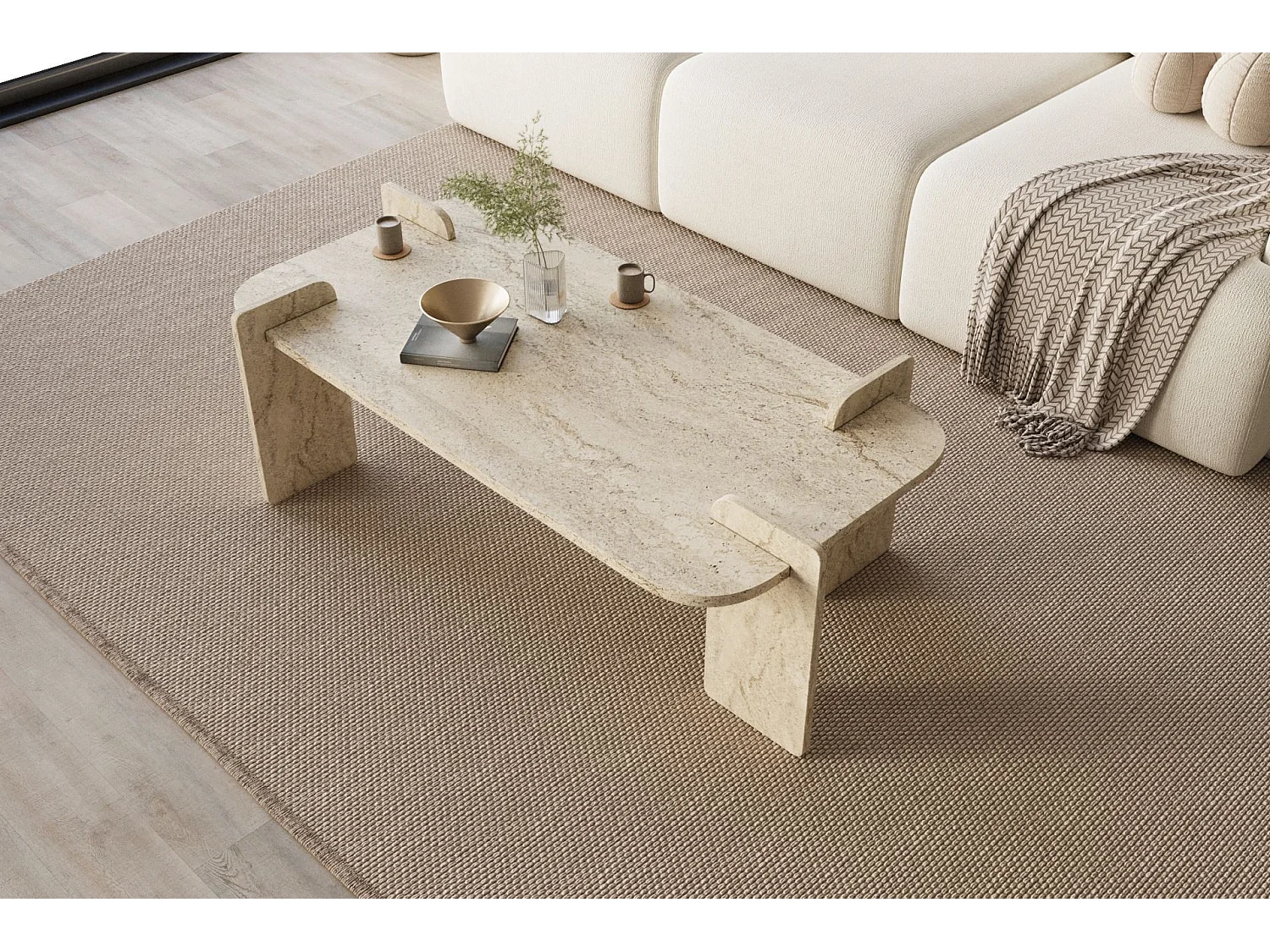 Table basse en bois "Lovge" 120 x 60 x 35 cm - Travertin