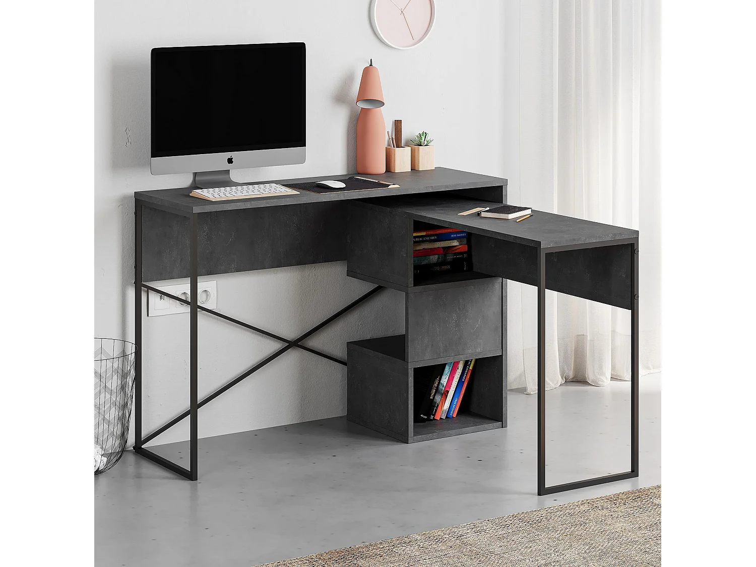 Bureau modulable en bois "Badau" - 110 x 102 x 77 cm - Gris