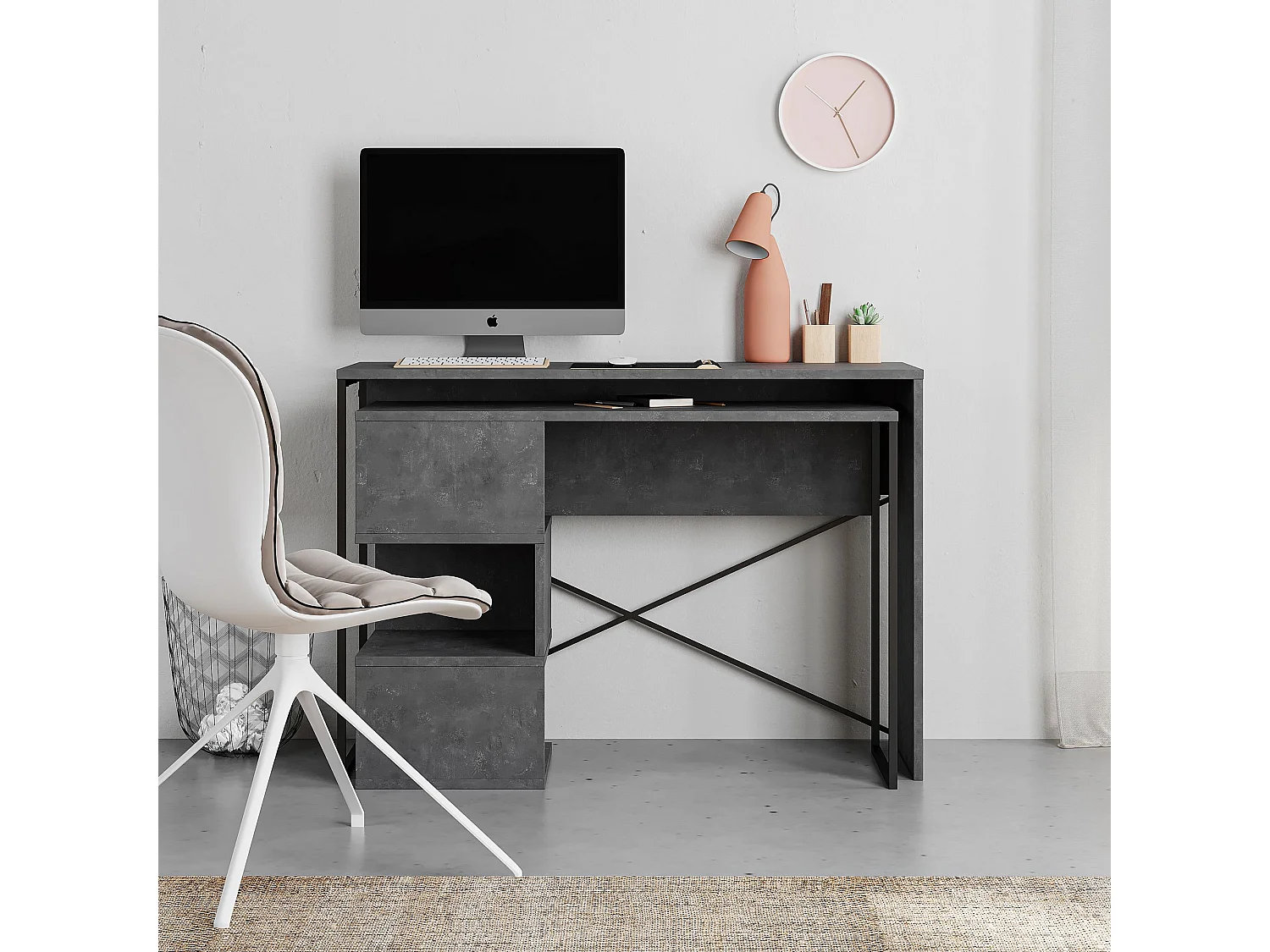 Bureau modulable en bois "Badau" - 110 x 102 x 77 cm - Gris