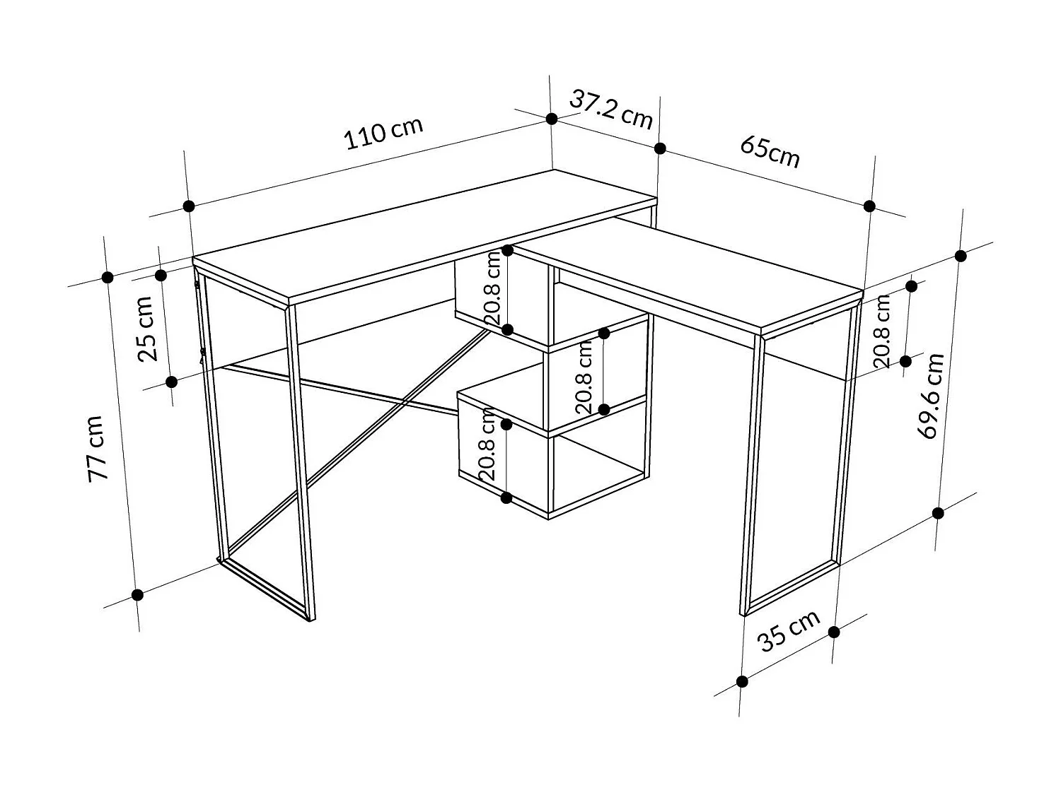 Bureau modulable en bois "Badau" - 110 x 102 x 77 cm - Gris