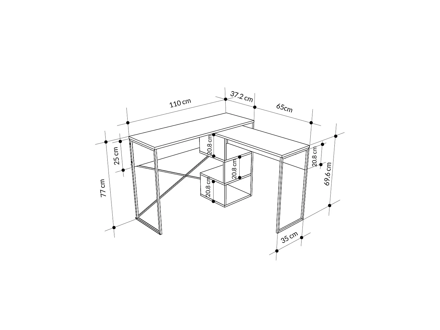 Moderne Grijze Houten Modulaire Bureau "Badau" - 110 x 102 x 77 cm - Elegant Design