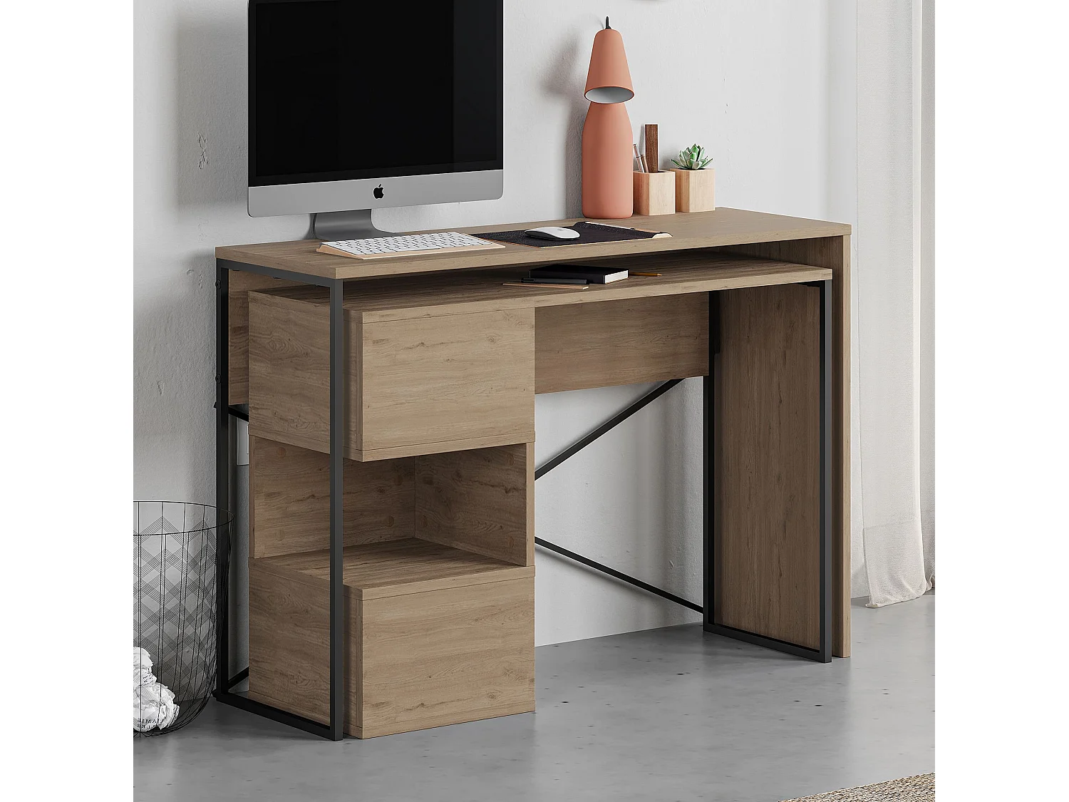 Bureau modulable en bois "Badau" - 110 x 102 x 77 cm - Marron