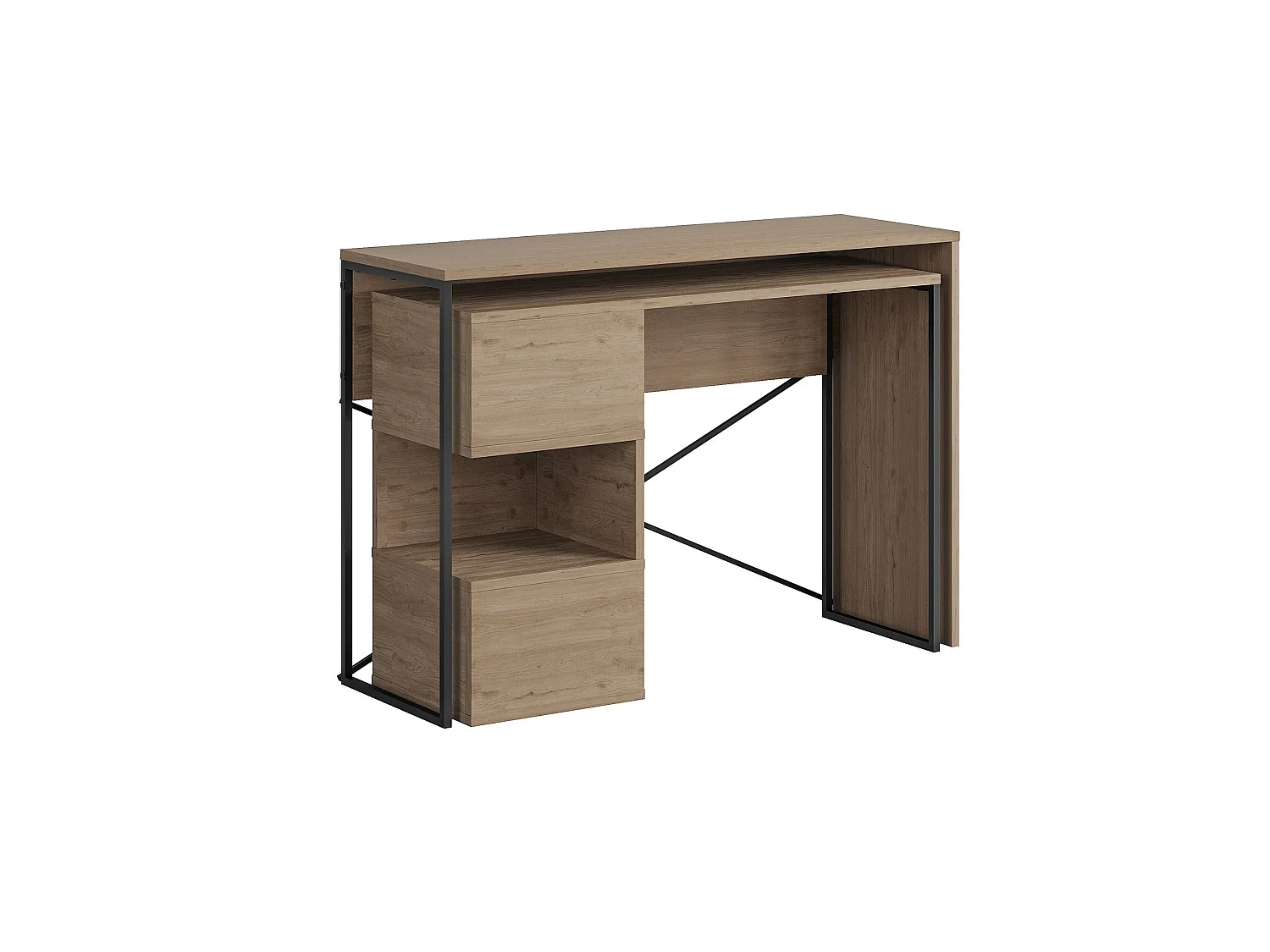 Moderne Houten Modulaire Bureau "Badau" - Bruin - 110 x 102 x 77 cm - Met Opbergruimte