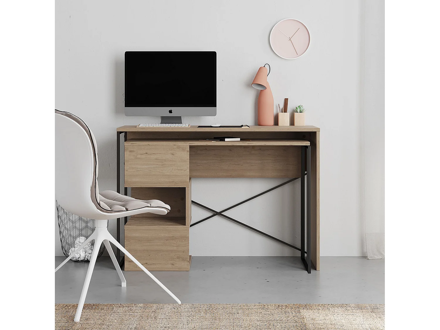 Moderne Houten Modulaire Bureau "Badau" - Bruin - 110 x 102 x 77 cm - Met Opbergruimte