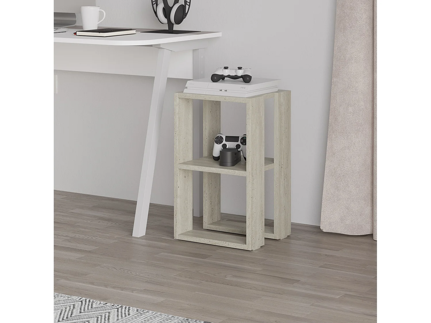Table de chevet en bois "Lonie" 30 x 30 x 55 cm - Travertin