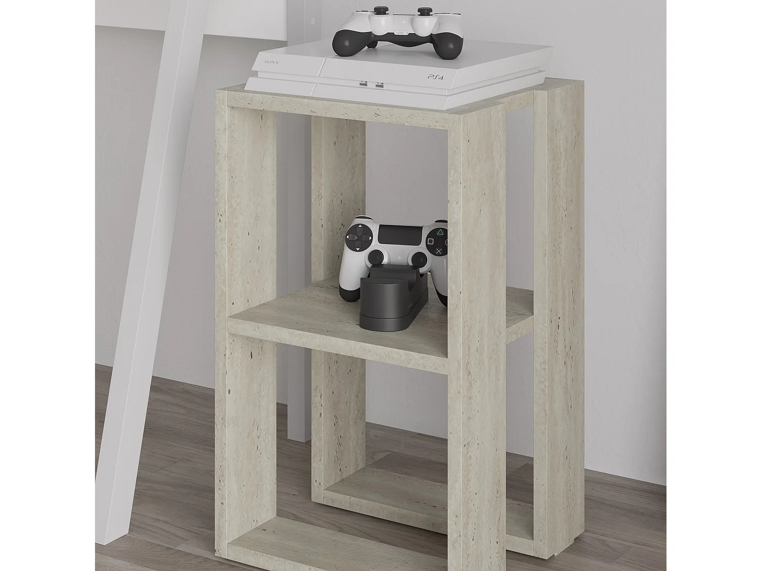 Table de chevet en bois "Lonie" 30 x 30 x 55 cm - Travertin