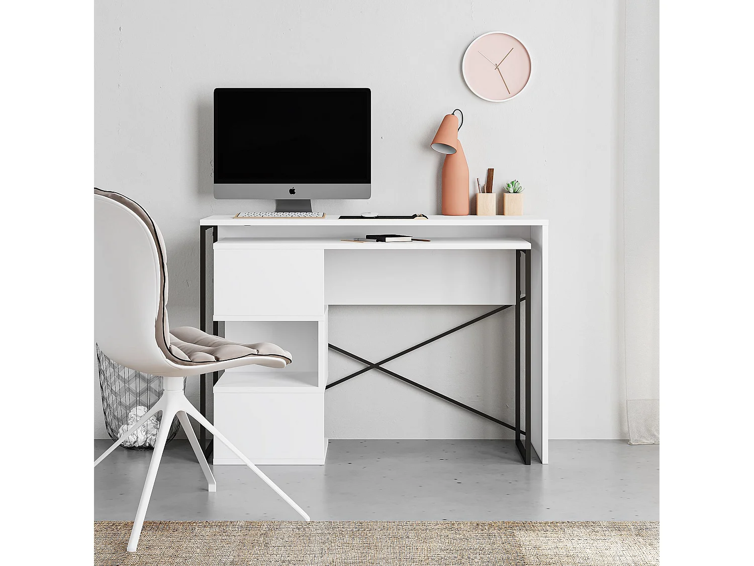 Moderne Modulaire Houten Bureau "Badau" - Wit - 110 x 102 x 77 cm - Elegant Ontwerp