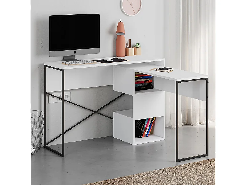 Bureau modulable en bois "Badau" - 110 x 102 x 77 cm - Blanc