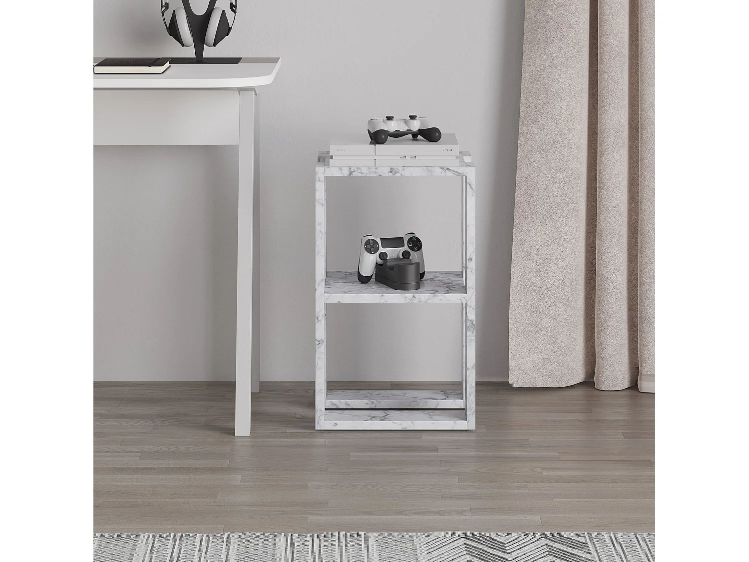Modern 2-våningssängbord "Lonie" i Carrara-marmorfinish - 30 x 30 x 55 cm
