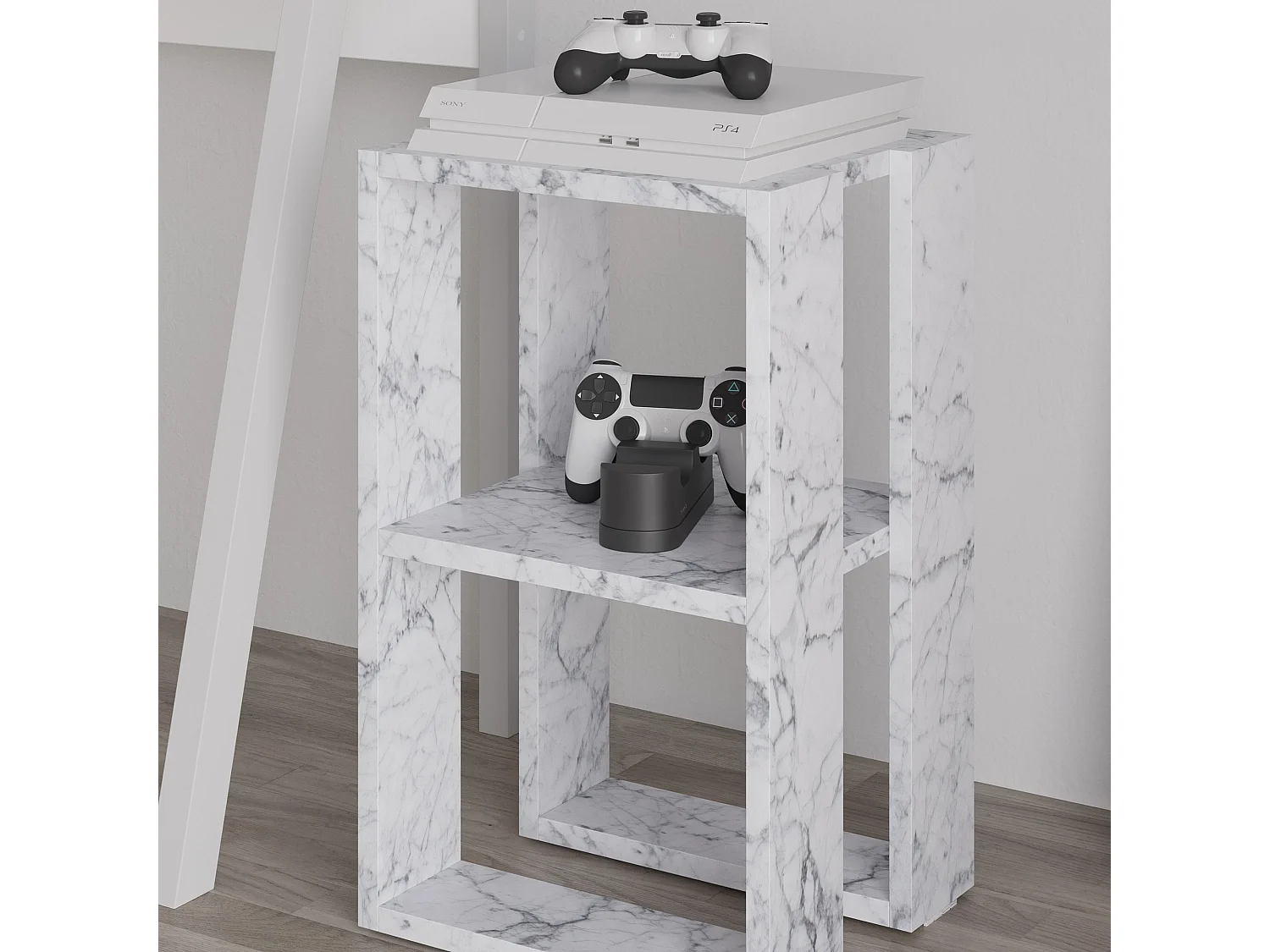 Modern 2-våningssängbord "Lonie" i Carrara-marmorfinish - 30 x 30 x 55 cm