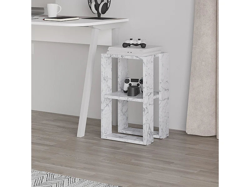 Table de chevet en bois "Lonie" 30 x 30 x 55 cm - Marbre de Carrare