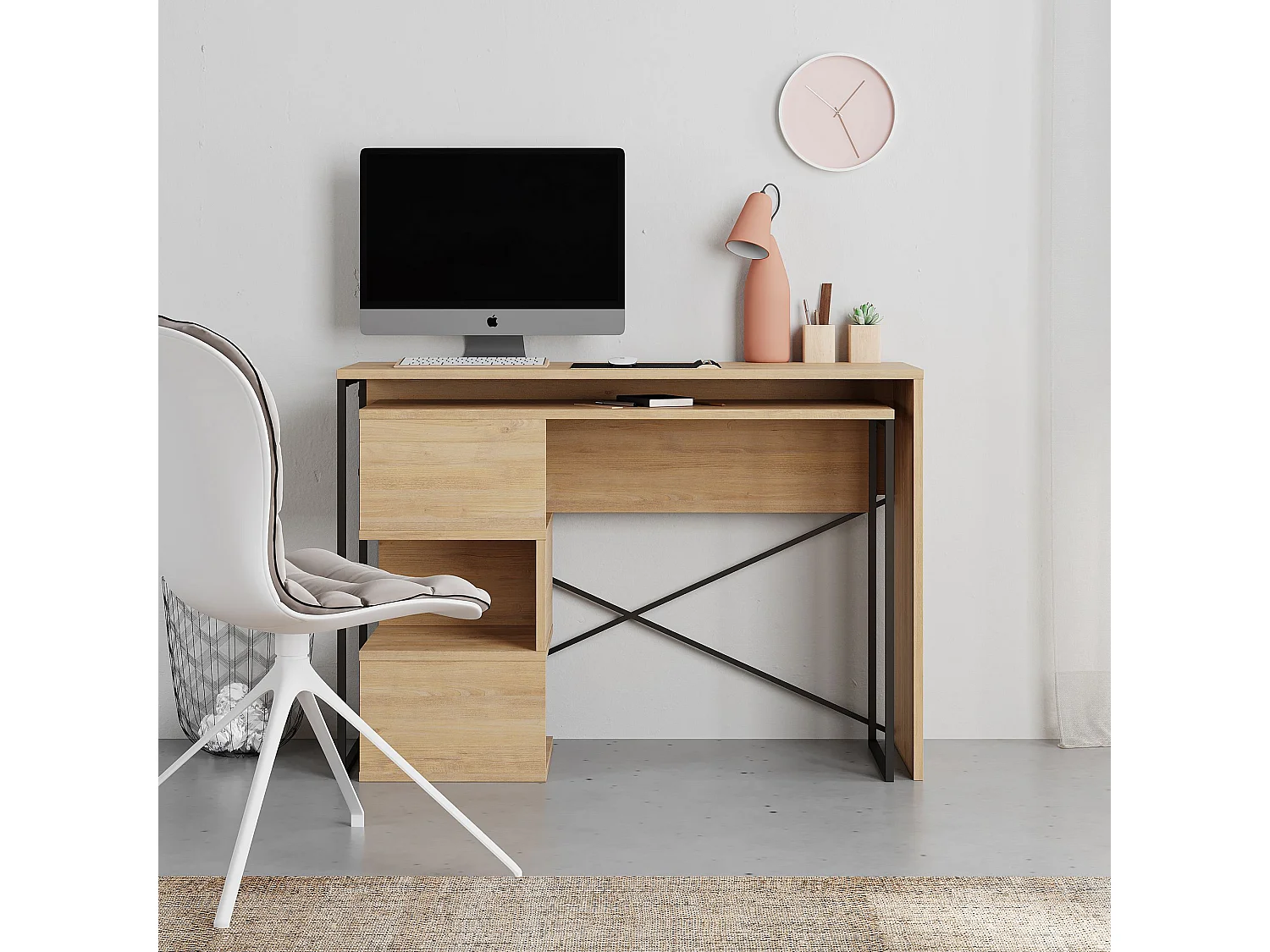 Moderne Modulaire Houten Bureau "Badau" met Elegant Design - Beige - 110 x 102 x 77 cm