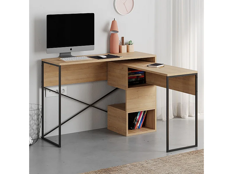 Bureau modulable en bois "Badau" - 110 x 102 x 77 cm - Beige
