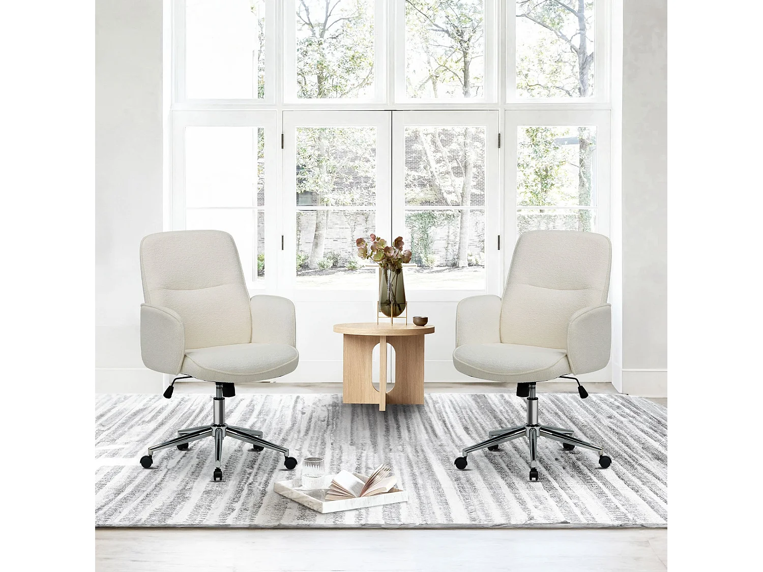 Chaise de bureau ergonomique à dossier haut en forme de coquille, hauteur réglable, beige