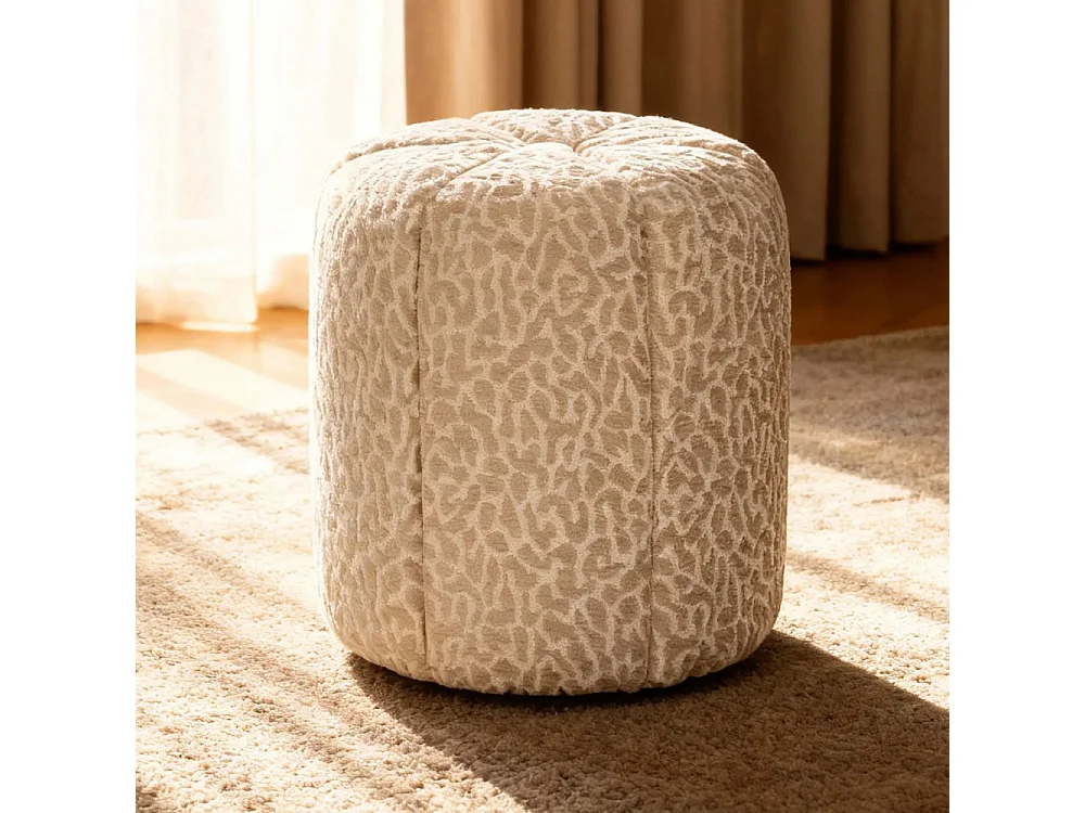 Flower - Pouf en tissu imprimé léopard ø 38cm - Beige