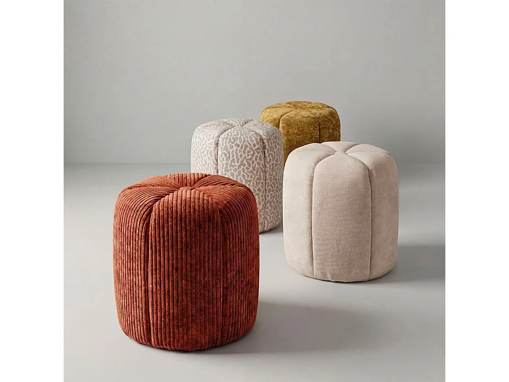 Flower - Pouf rond en velours côtelé ø38cm - Terracotta