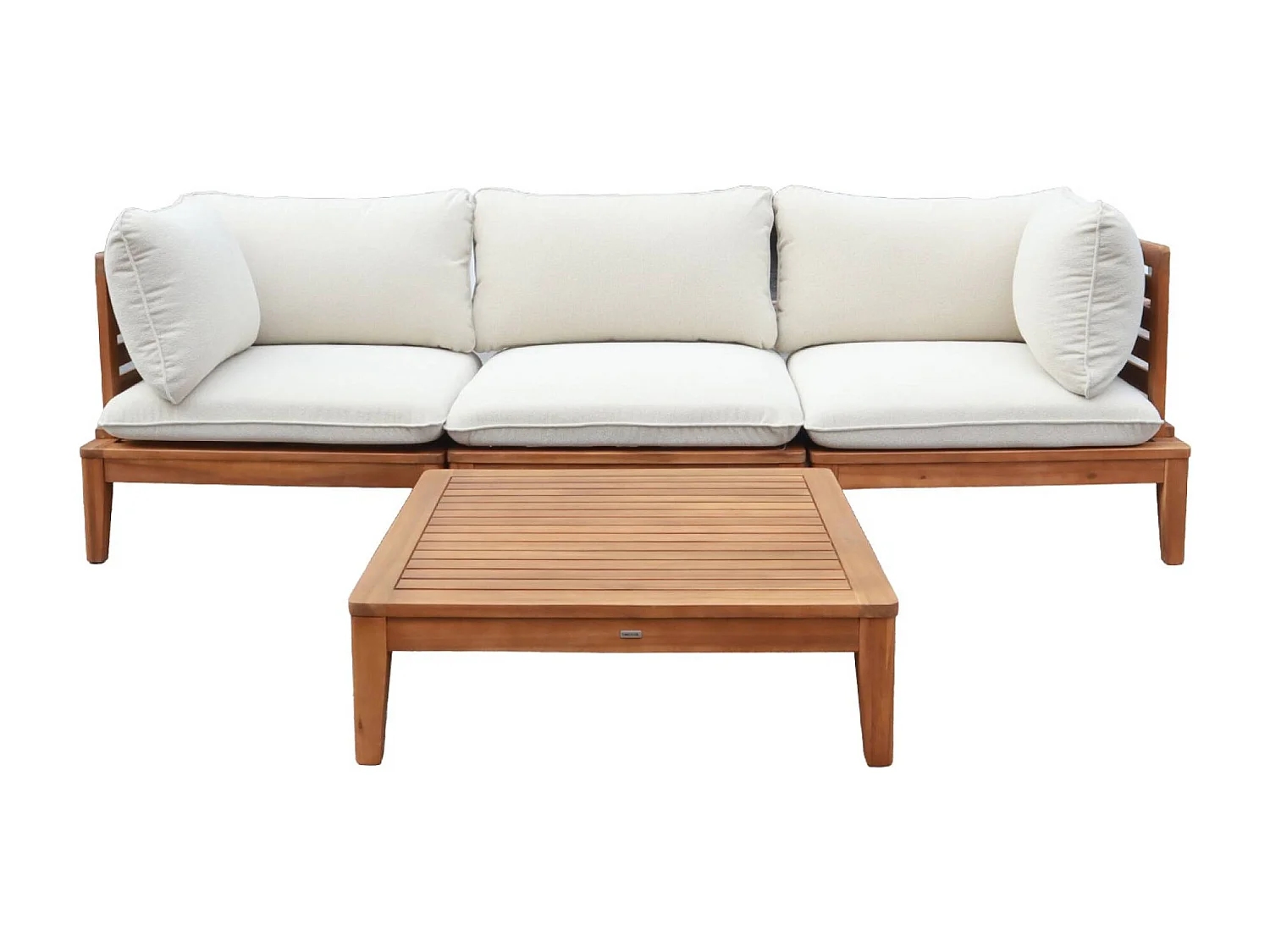 Salotto da giardino modulare in legno di acacia e bouclé, 3 posti,