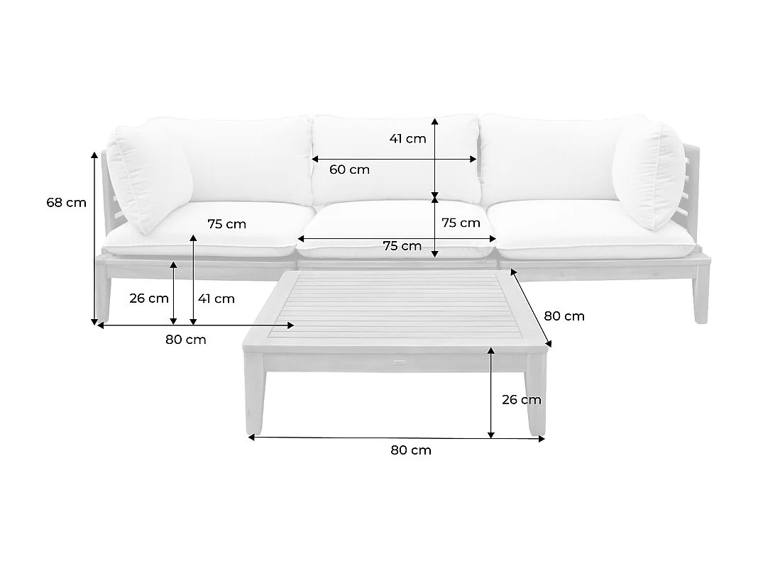 Salotto da giardino modulare in legno di acacia e bouclé, 3 posti,
