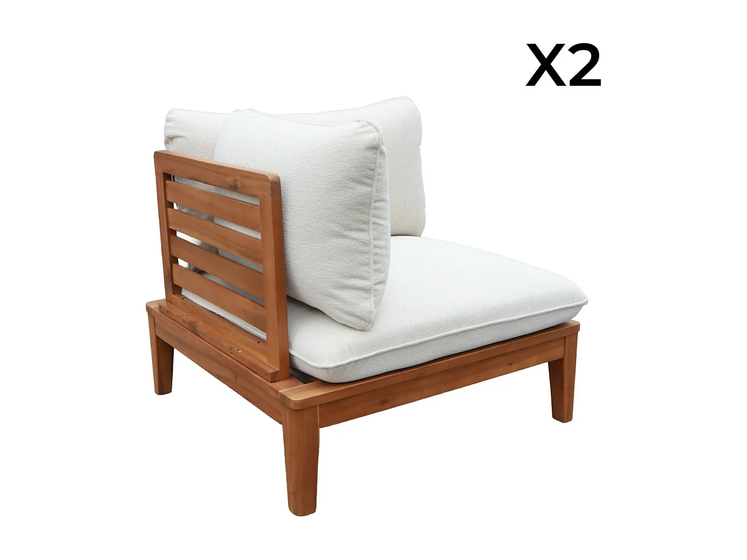 Salotto da giardino in legno di acacia e bouclé, 5 posti, beige