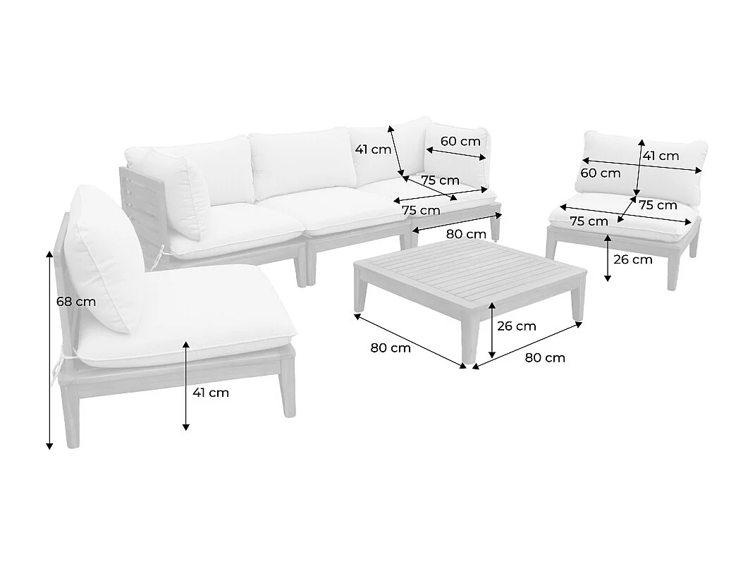 Conjunto de jardín modular de madera de acacia, 5  plazas beige