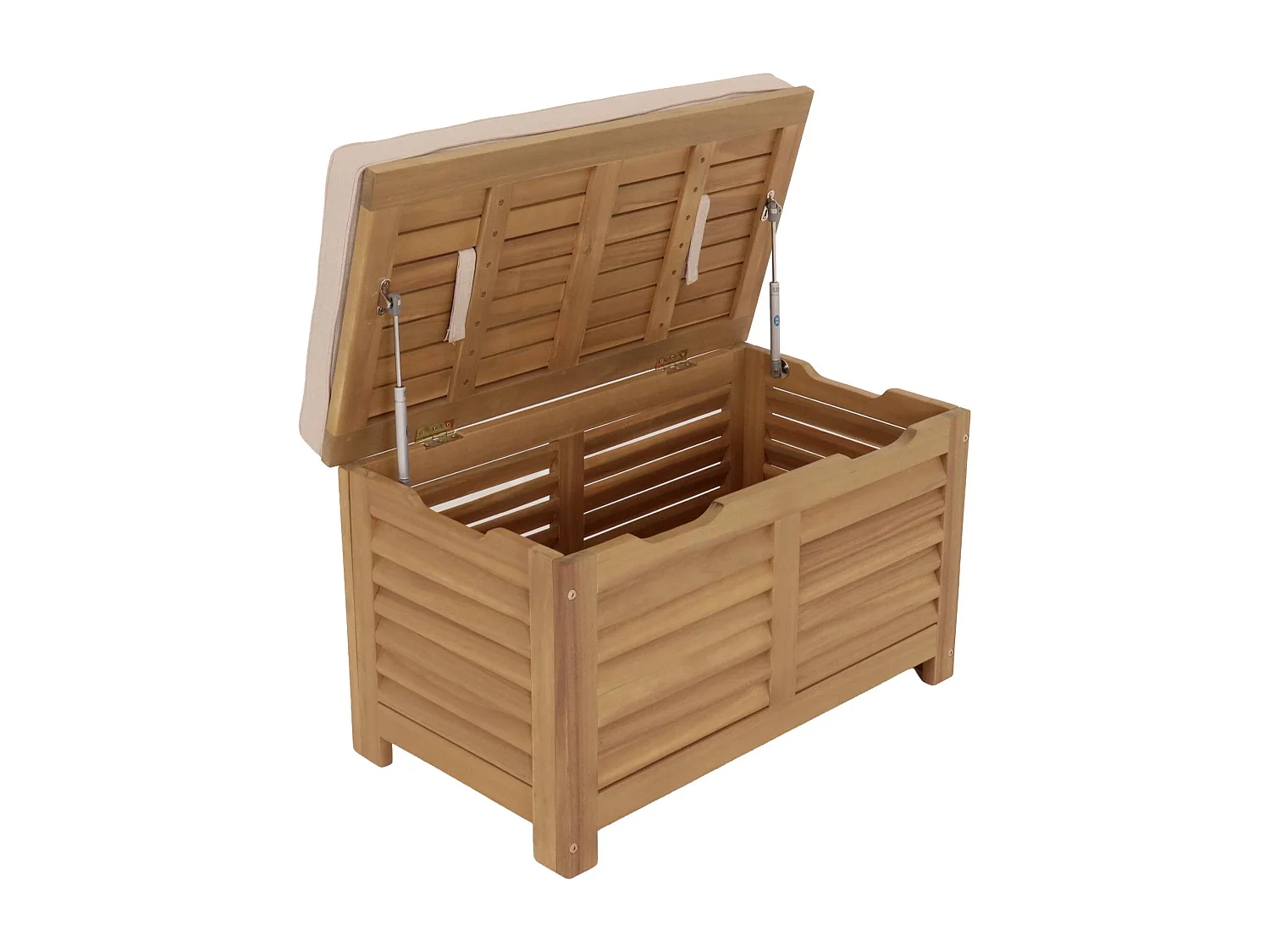 Cassapanca da giardino in legno di acacia con pistoni, 63l, marrone