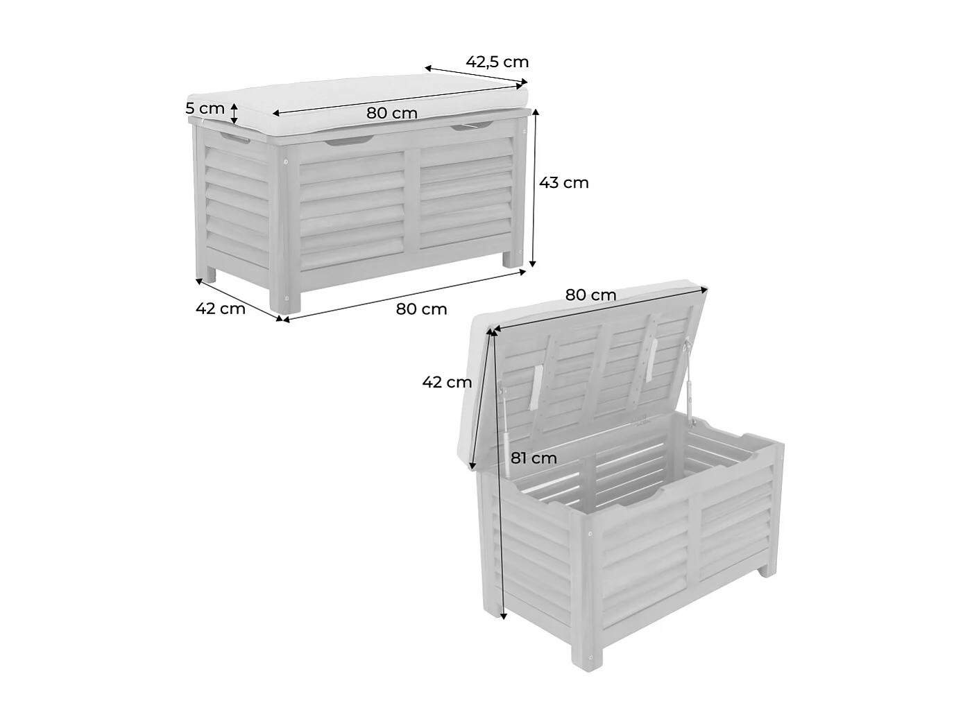 Cassapanca da giardino in legno di acacia con pistoni, 63l, marrone
