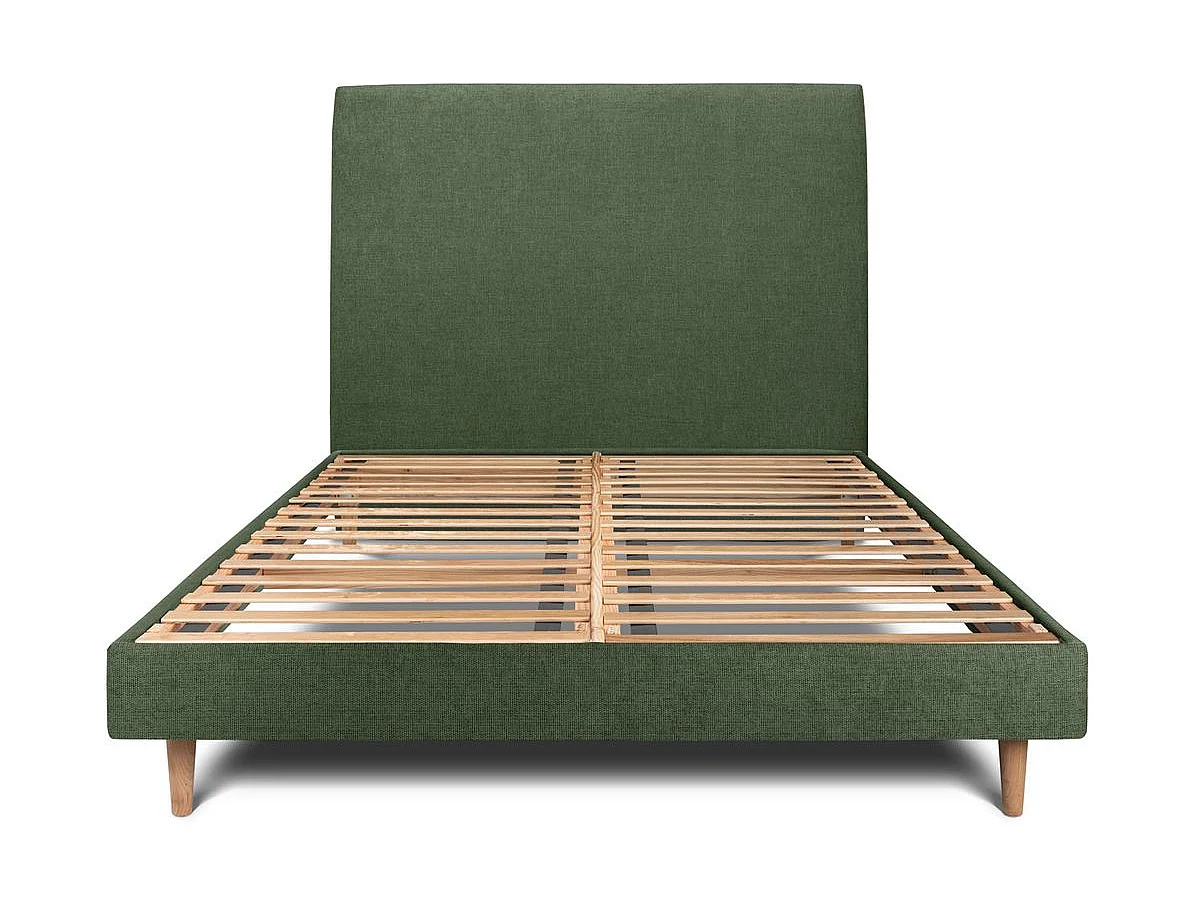Lit 140x200cm avec tête de lit tapissier tissu et sommier kit vert - Hauteur totale : 29cm